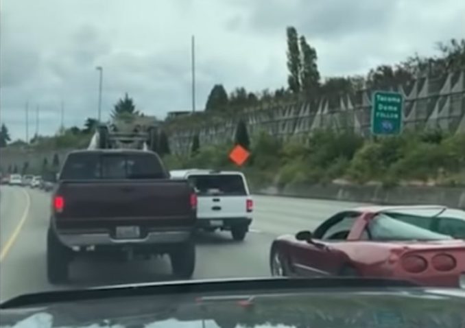 Red Corvette Driver Rolls Down Window & Flips The Bird, Gets Taught Lesson