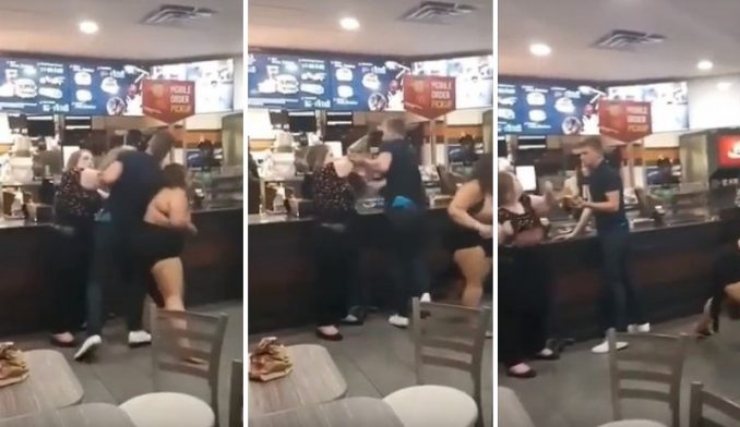 McDonald's Melee: Voluptuous Woman Tosses Skinny Guy Around