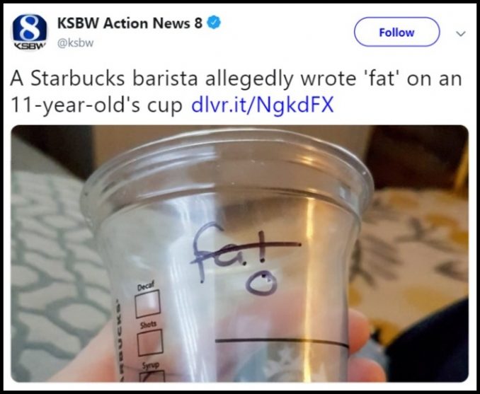 Teigahn Sangster Starbucks Barista Shames Girl For Her Order Writes Hurtful Message