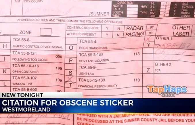 Nicholas Ennis Tennessee Man Ticketed For Offensive Gun Control Sticker On Truck Window