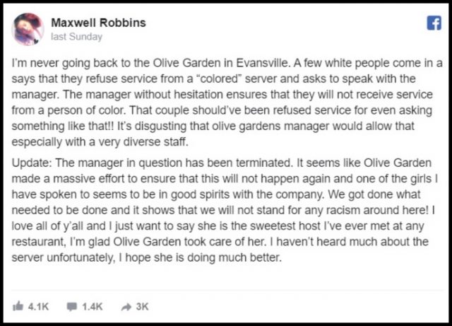 Amira Donahue Olive Garden Manager Racist Customer